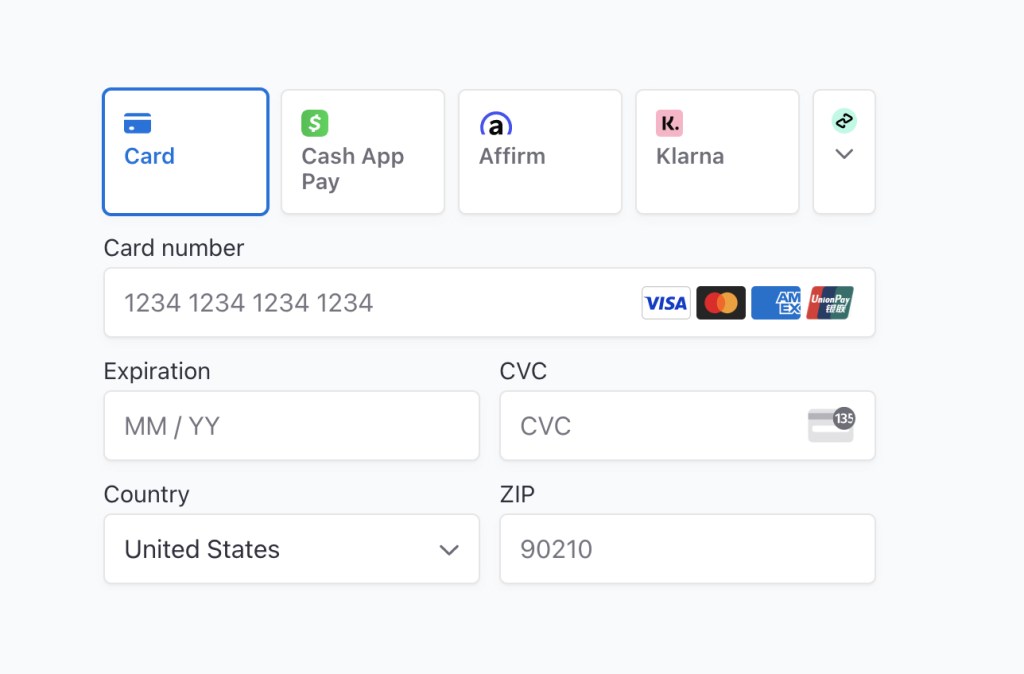 Stripe payment widget.