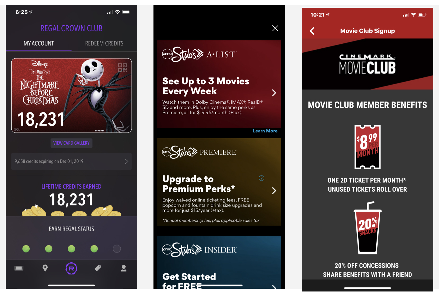 Loyalty and subscription programs: Regal, AMC, Cinemark