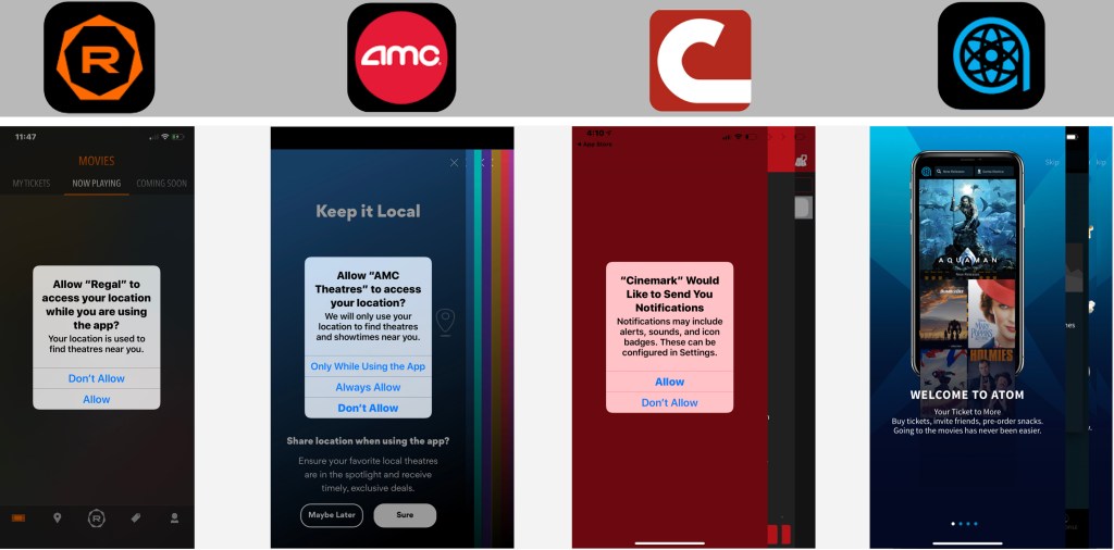 Competitor on-boarding screens