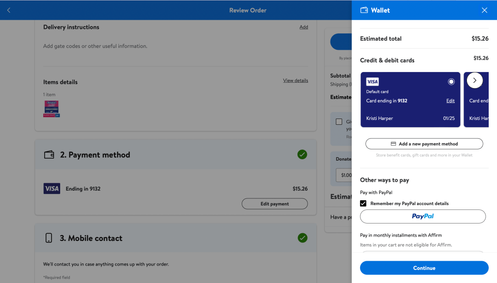 Walmart payment methods with PayPal.